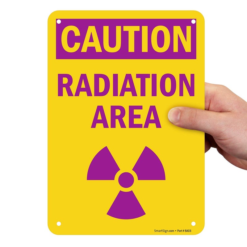SmartSign 10 x 7 inch â€œCaution - Radiation Areaâ€ OSHA Sign with Symbol, Digitally Printed, 55 mil HDPE Plastic, Purple and Yellow - Image 1
